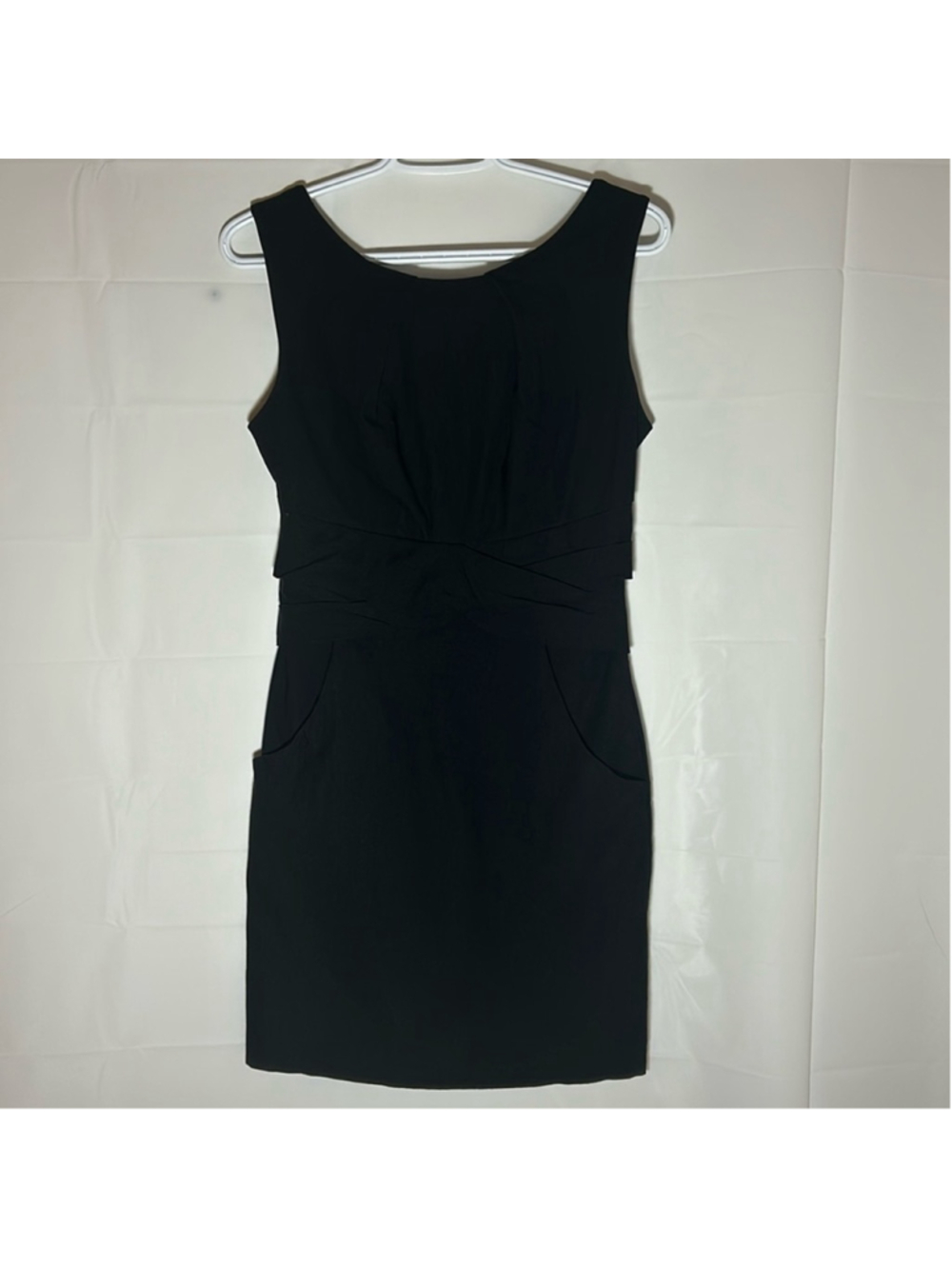 Black dress fitted Eclipse women’s size 5 stretch material comfort fit pockets